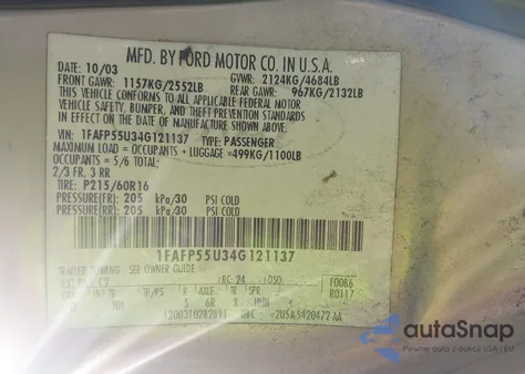 2004 Ford Taurus Ses from USA, damaged, VIN 1FAFP55U34G121137